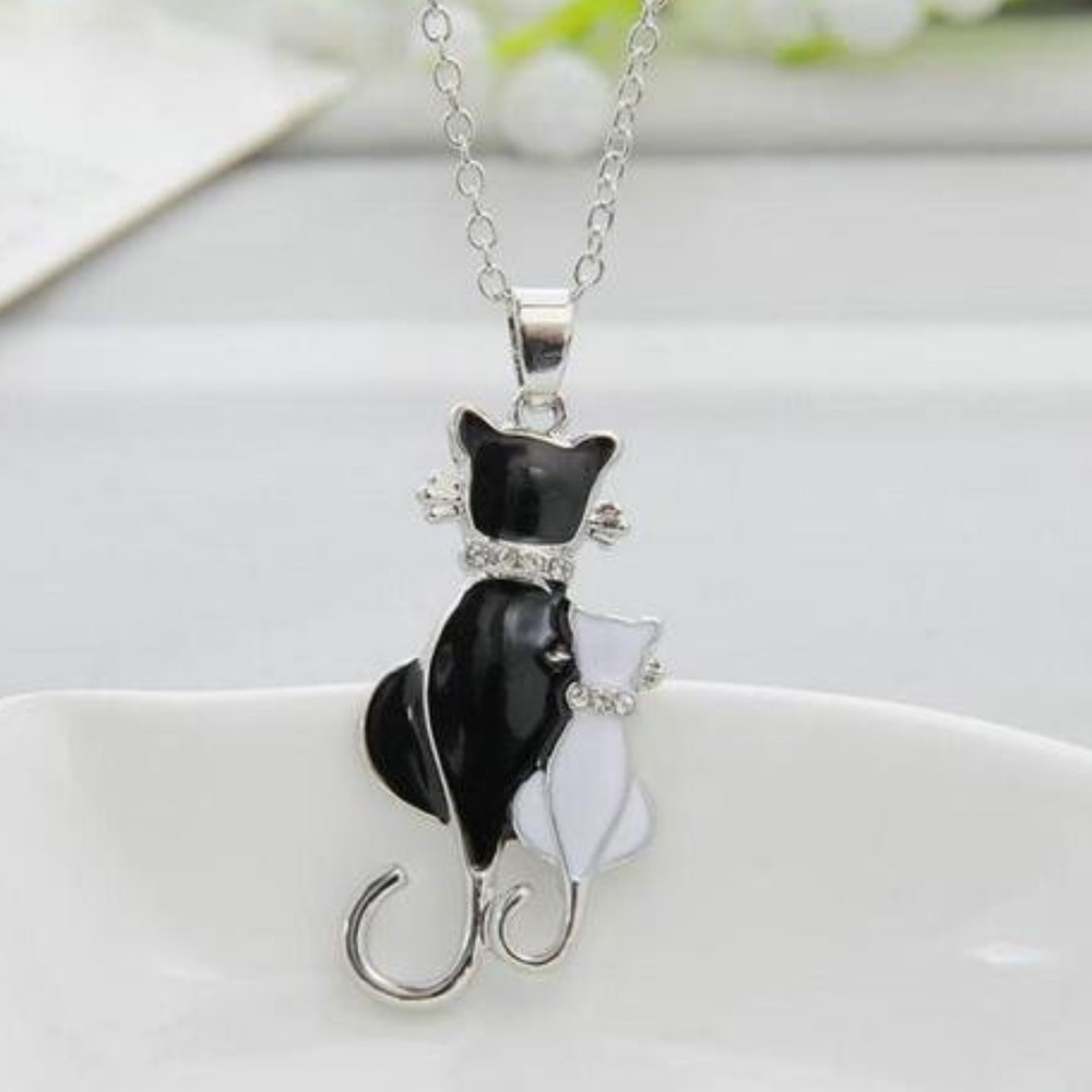 Black and White Cat Necklace